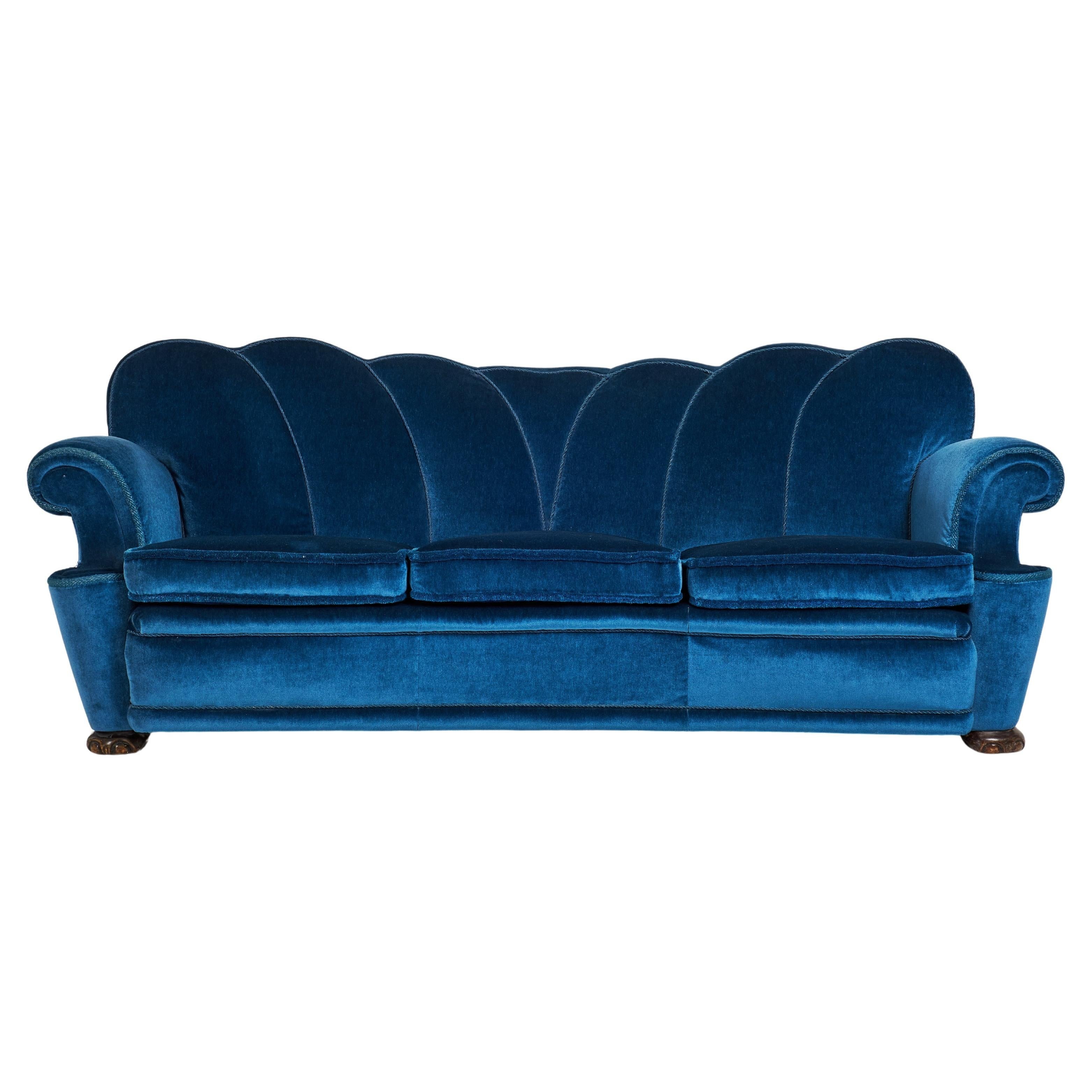 Granatowa Sofa Art Deco, Szwecja, lata 40