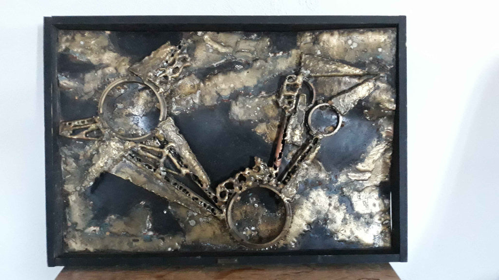 Sygnowana Złota Metaloplastyka, Ozdoba Ścienna F. Siefert