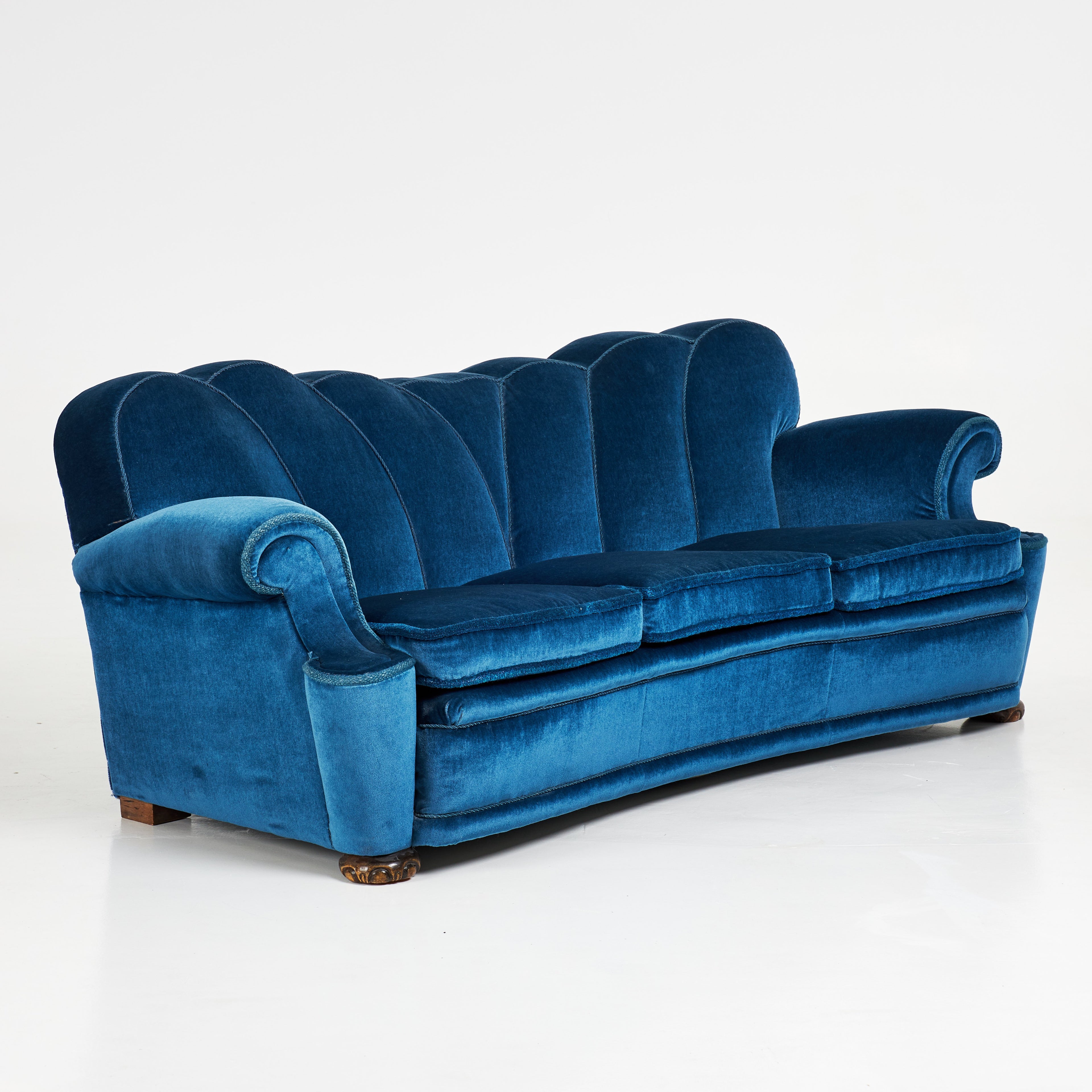 Granatowa Sofa Art Deco, Szwecja, lata 40